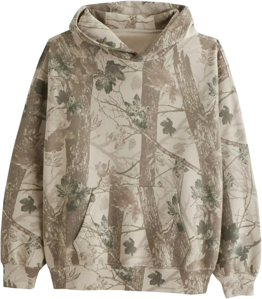 Camo Hoodie Womens Maple Leaf Print Oversized Hooded Sweatshirt Long Sleeve Fleece Pullover Sweatshirts with Pocket