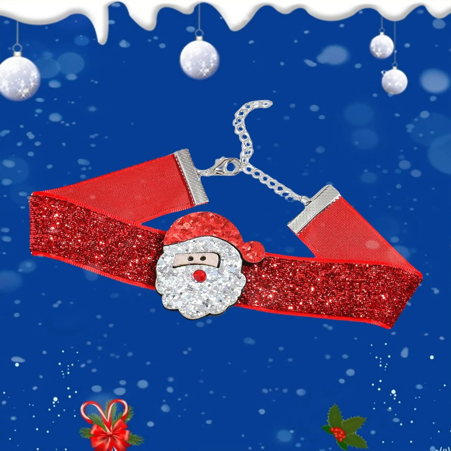 Christmas Necklace for Women Christmas Jewelry Christmas Tree Santa Claus Bow Deer Choker Necklace Red Velvet Choker Necklace Christmas Gifts Stocking Stuffers