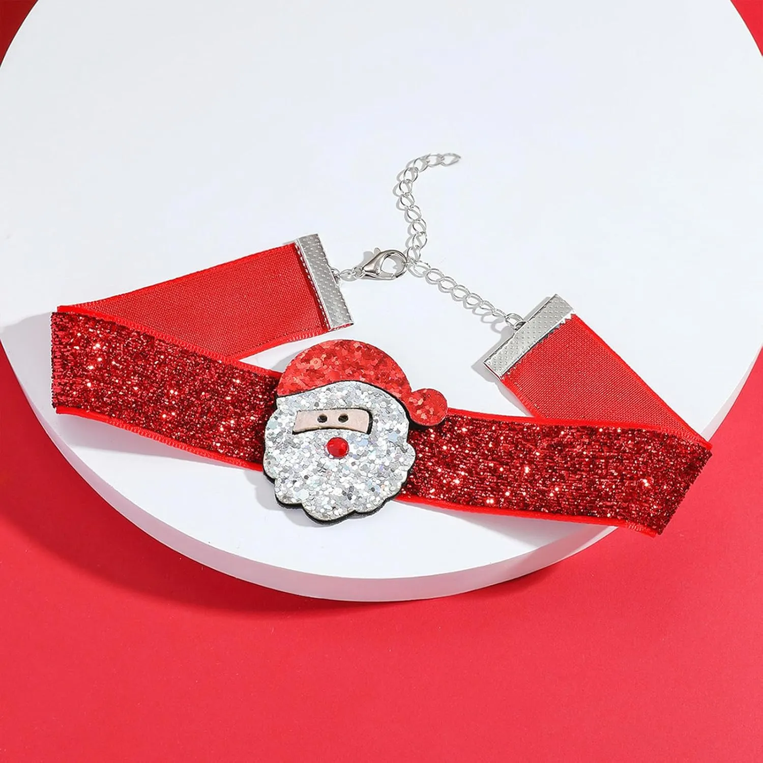 Christmas Necklace for Women Christmas Jewelry Christmas Tree Santa Claus Bow Deer Choker Necklace Red Velvet Choker Necklace Christmas Gifts Stocking Stuffers