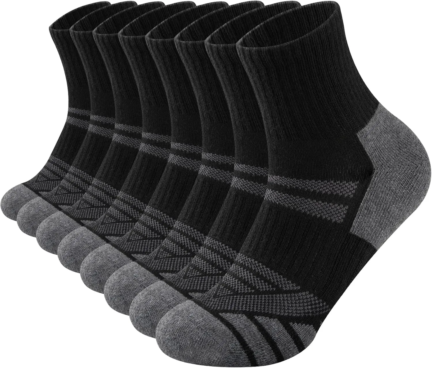 COOPLUS Mens Cushioned Ankle Socks Athletic Performance Quarter Socks Moisture Wicking Running Socks(8 Pairs)