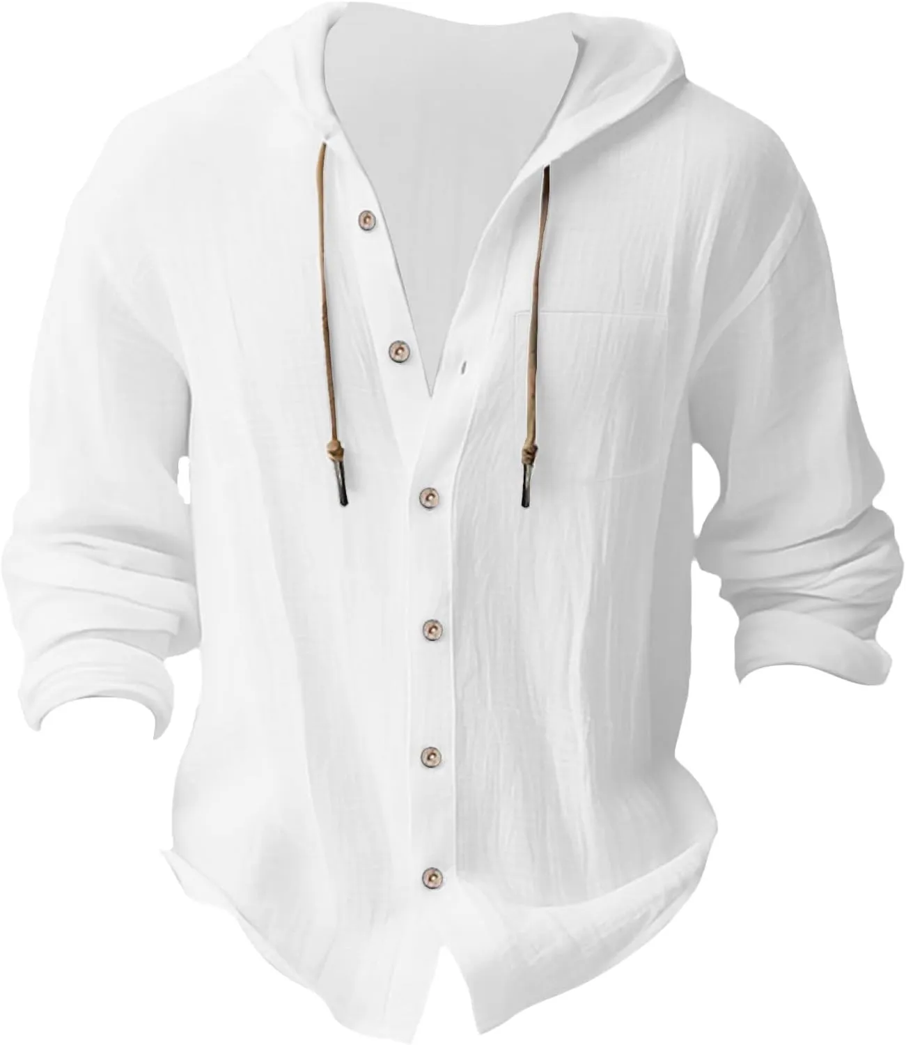 Cotton Linen Button Down Hoodies for Men Men's Long Sleeve Drawstring Shirts Mens Vacation Shirts Beach Casual