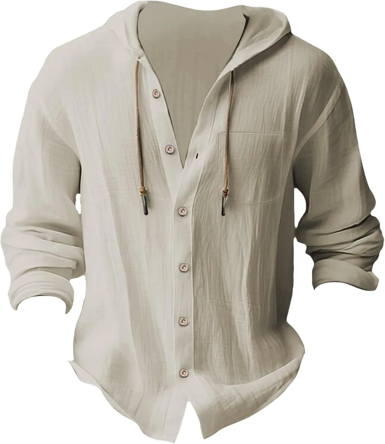 Cotton Linen Button Down Hoodies for Men Men's Long Sleeve Drawstring Shirts Mens Vacation Shirts Beach Casual