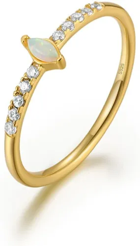 Cubic Zirconia Engagement Ring Set, Sterling Silver Engagement Rings Oval Opal with Zircon