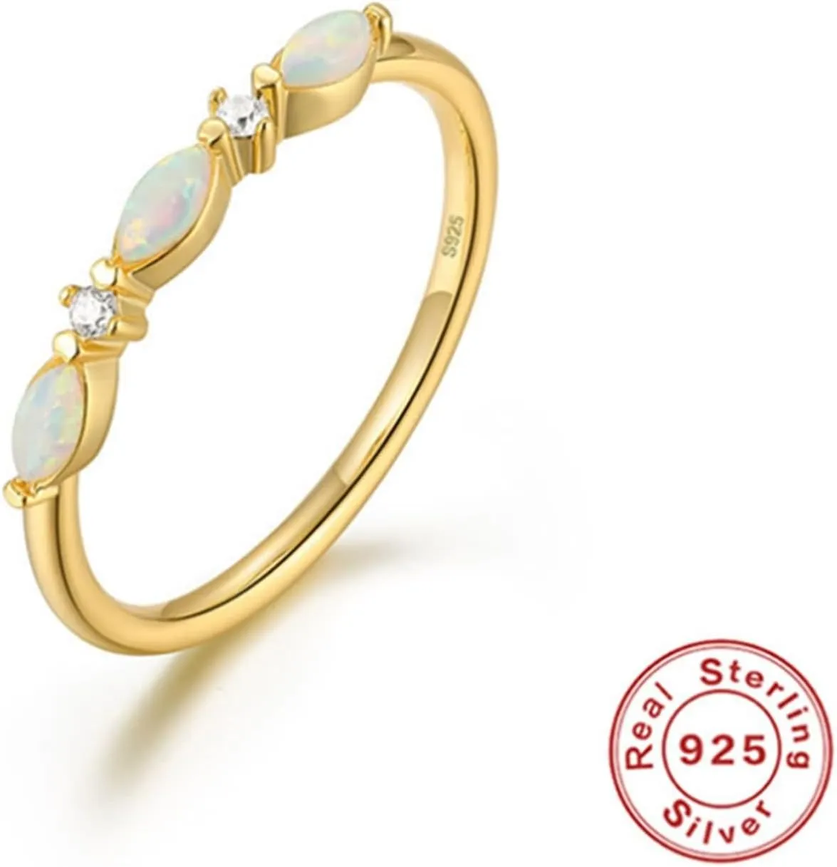 Cubic Zirconia Engagement Ring Set, Sterling Silver Engagement Rings Oval Opal with Zircon