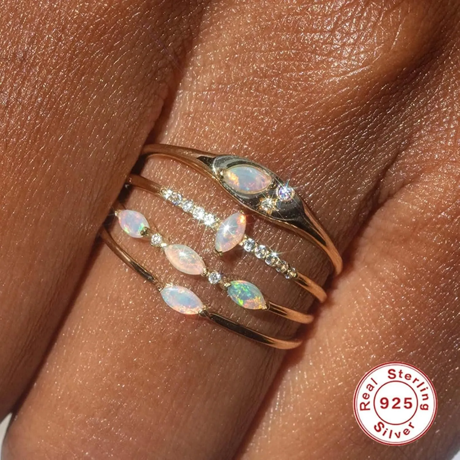 Cubic Zirconia Engagement Ring Set, Sterling Silver Engagement Rings Oval Opal with Zircon