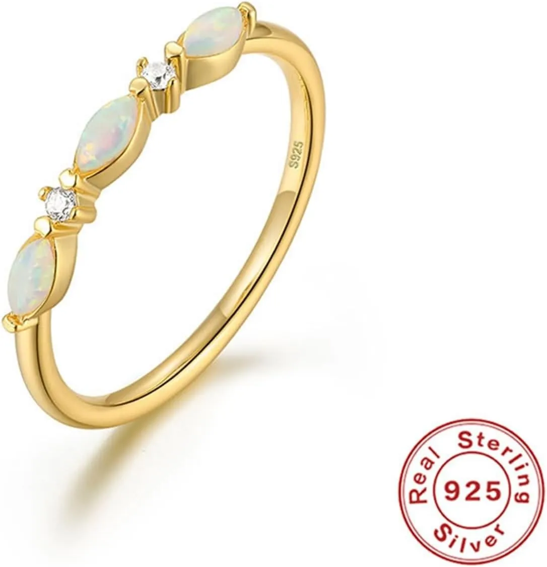 Cubic Zirconia Engagement Ring Set, Sterling Silver Engagement Rings Oval Opal with Zircon