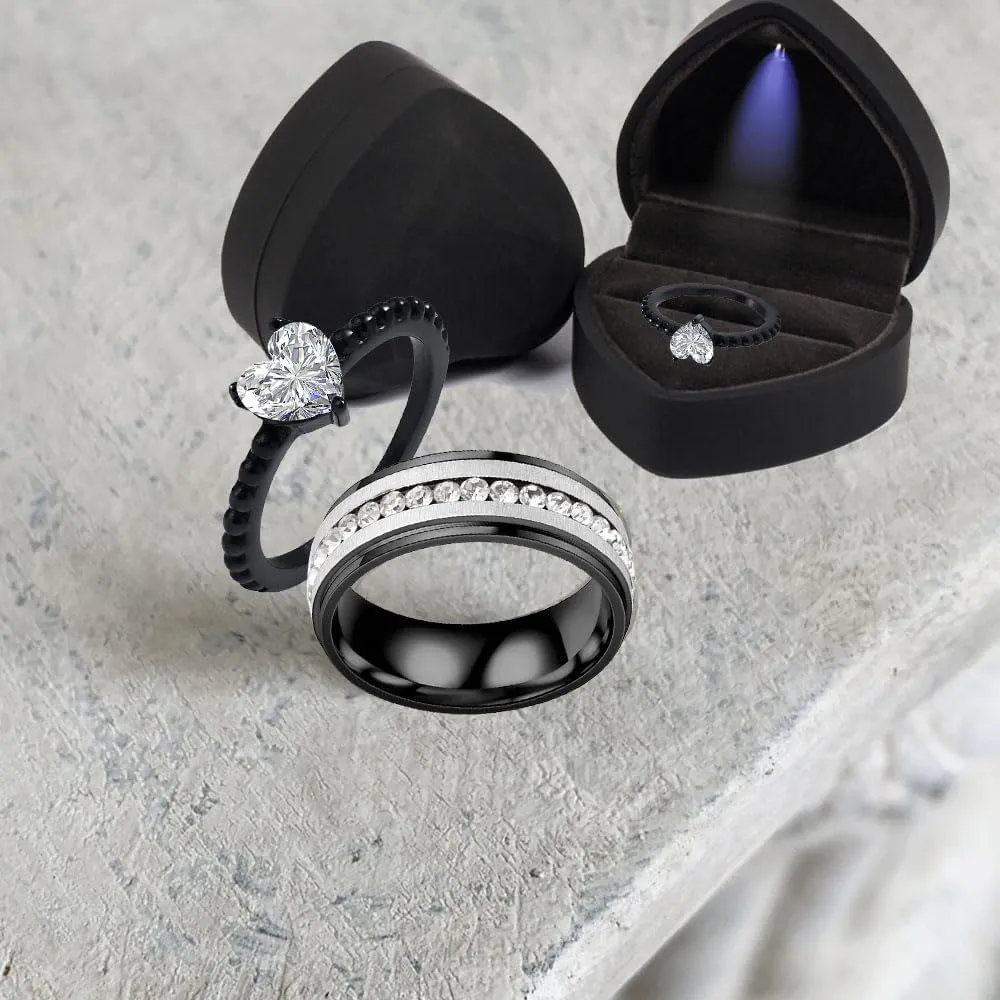 Custom Engraved Rings for Couples Rings Set Promise Rings Black His Hers Wedding Ring Sets Couples Matching Engagement Rings Set for Him and Her Men's Eternity Titanium Ring,Size 5-13