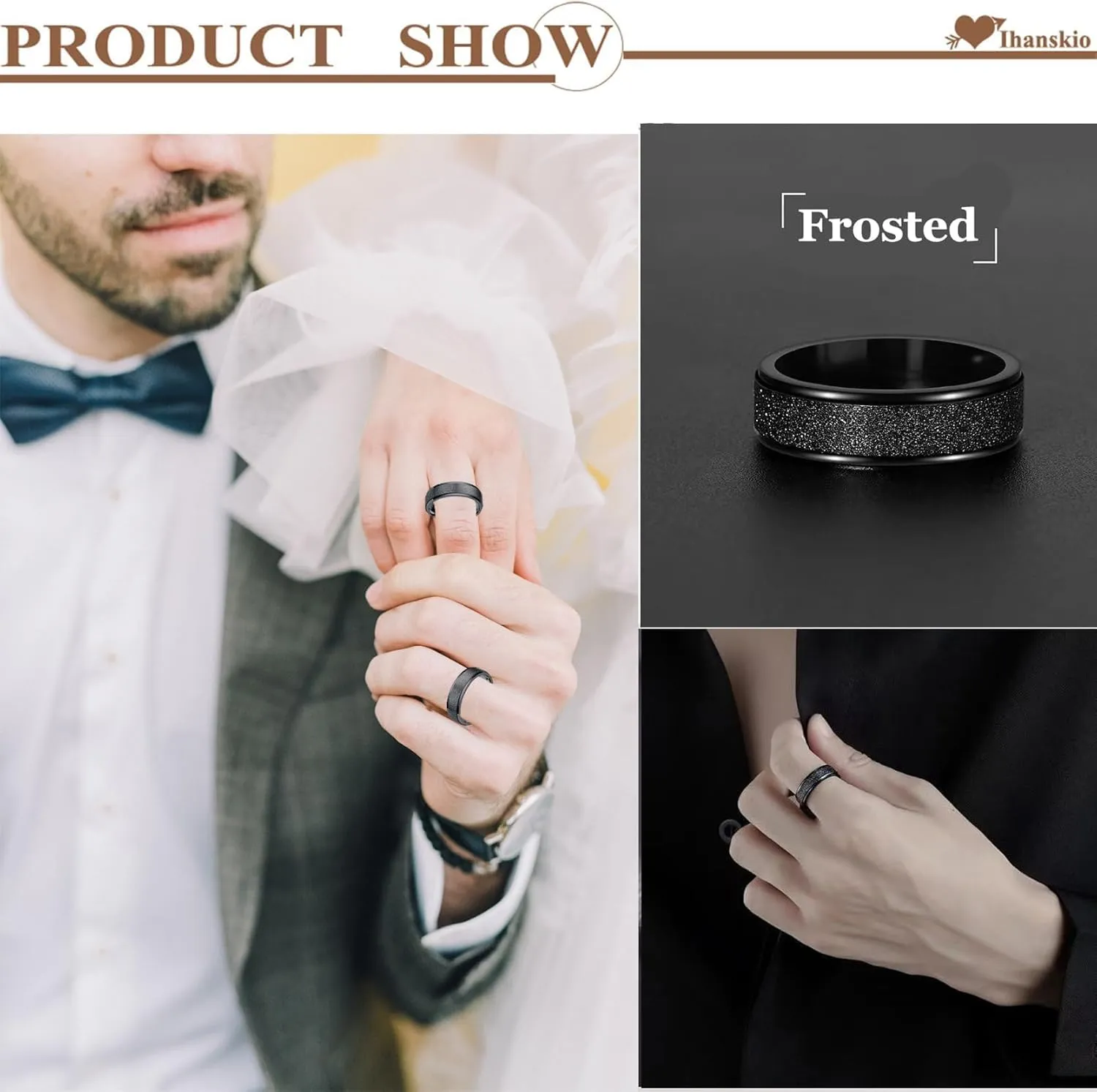 Customize Frosted Crown Couple Rings Matching Promise Ring Her King His Queen Engraved Matte Engagement Wedding Bands Anniversary Titanium Steel Black 6mm Personalized
