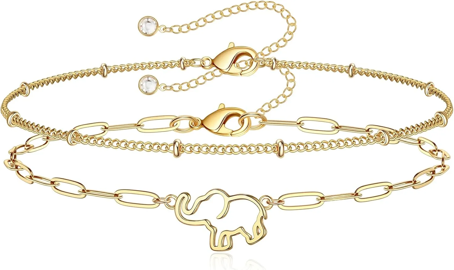 Dainty Gold Bracelets for Women, 14K Gold Plated Adjustable Layered Bracelet Cute Evil Eye Oval Chain Pearl Bar Turtle Gold Bracelets for Women Jewelry