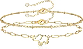 Dainty Gold Bracelets for Women, 14K Gold Plated Adjustable Layered Bracelet Cute Evil Eye Oval Chain Pearl Bar Turtle Gold Bracelets for Women Jewelry