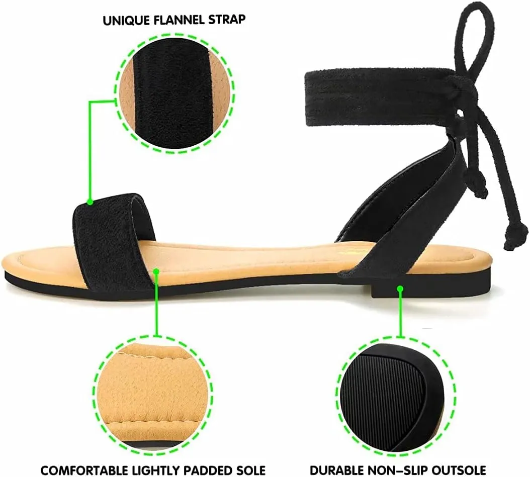 DAYDAYGO Sandals for Women - Womens Comfortable Open Toe Ankle Wrap Lace Up Flat Sandals - Womens Sandal Ankle Tie Up Shoes
