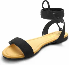 DAYDAYGO Sandals for Women - Womens Comfortable Open Toe Ankle Wrap Lace Up Flat Sandals - Womens Sandal Ankle Tie Up Shoes