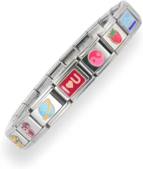 Decorated Italian Charm Bracelet, 18 charm bracelet with unique designs. 6.9 inches long, interchangeable charms
