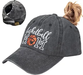 Distressed Basketball Mom Baseball Cap for Women, Adjustable Washed Dad Hat for Mama