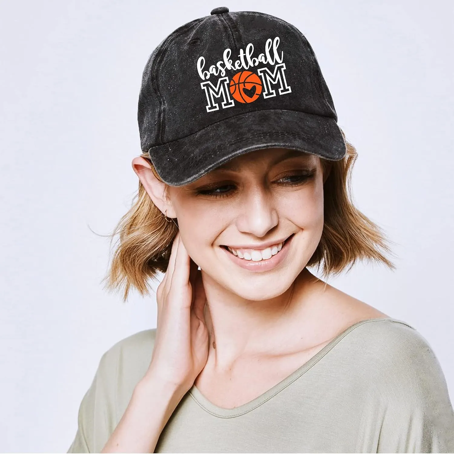 Distressed Basketball Mom Baseball Cap for Women, Adjustable Washed Dad Hat for Mama