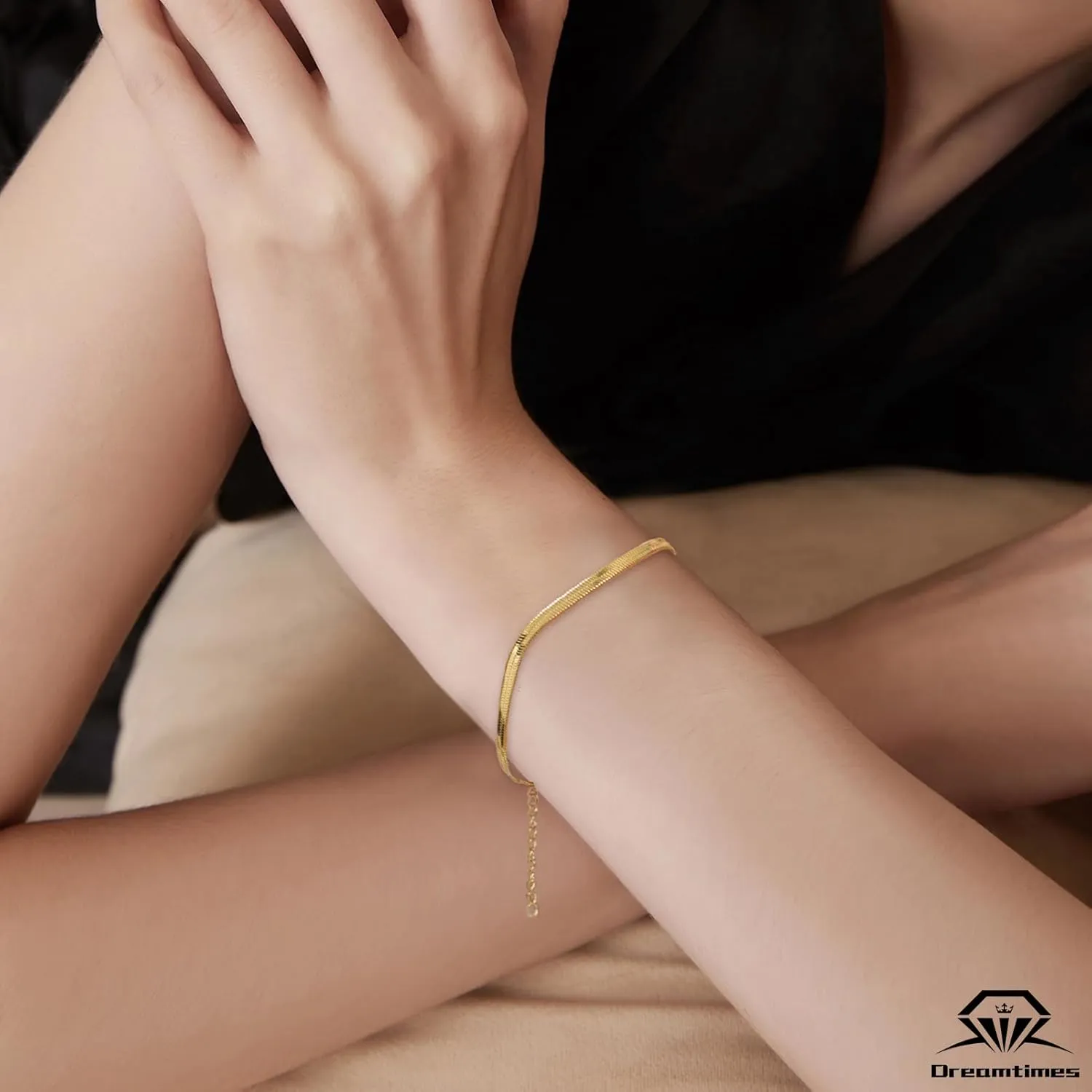 Dreamtimes Snake Chain Bracelet for Women Men Dainty Simple Bracelet Gold Snake Chain Bracelet Herringbone Chain Bracelet Snake Chain Dainty Simple Stackable Bracelet