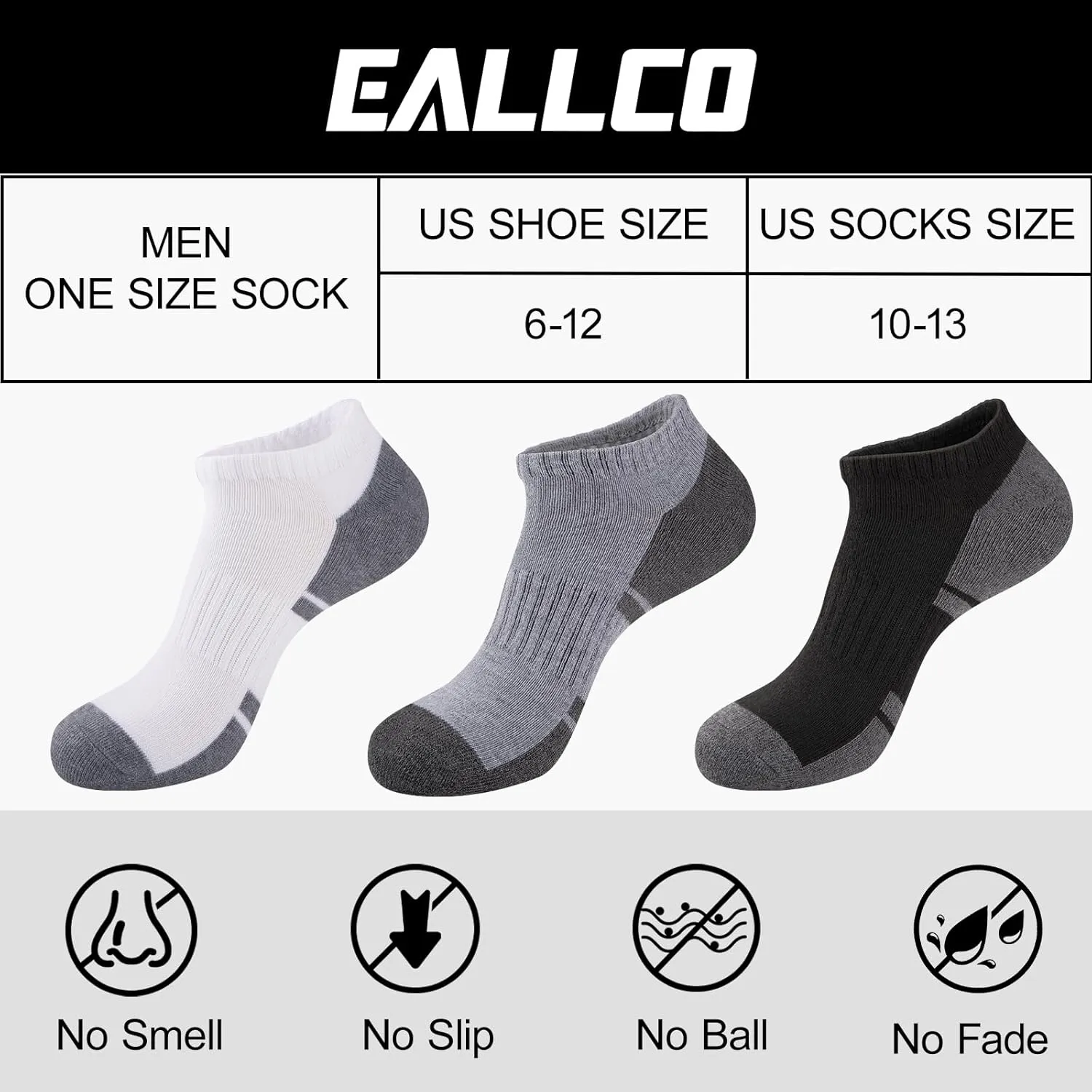 eallco 10 Pairs Mens Ankle Socks Low Cut Socks for Men Athletic Socks Breathable Cushioned