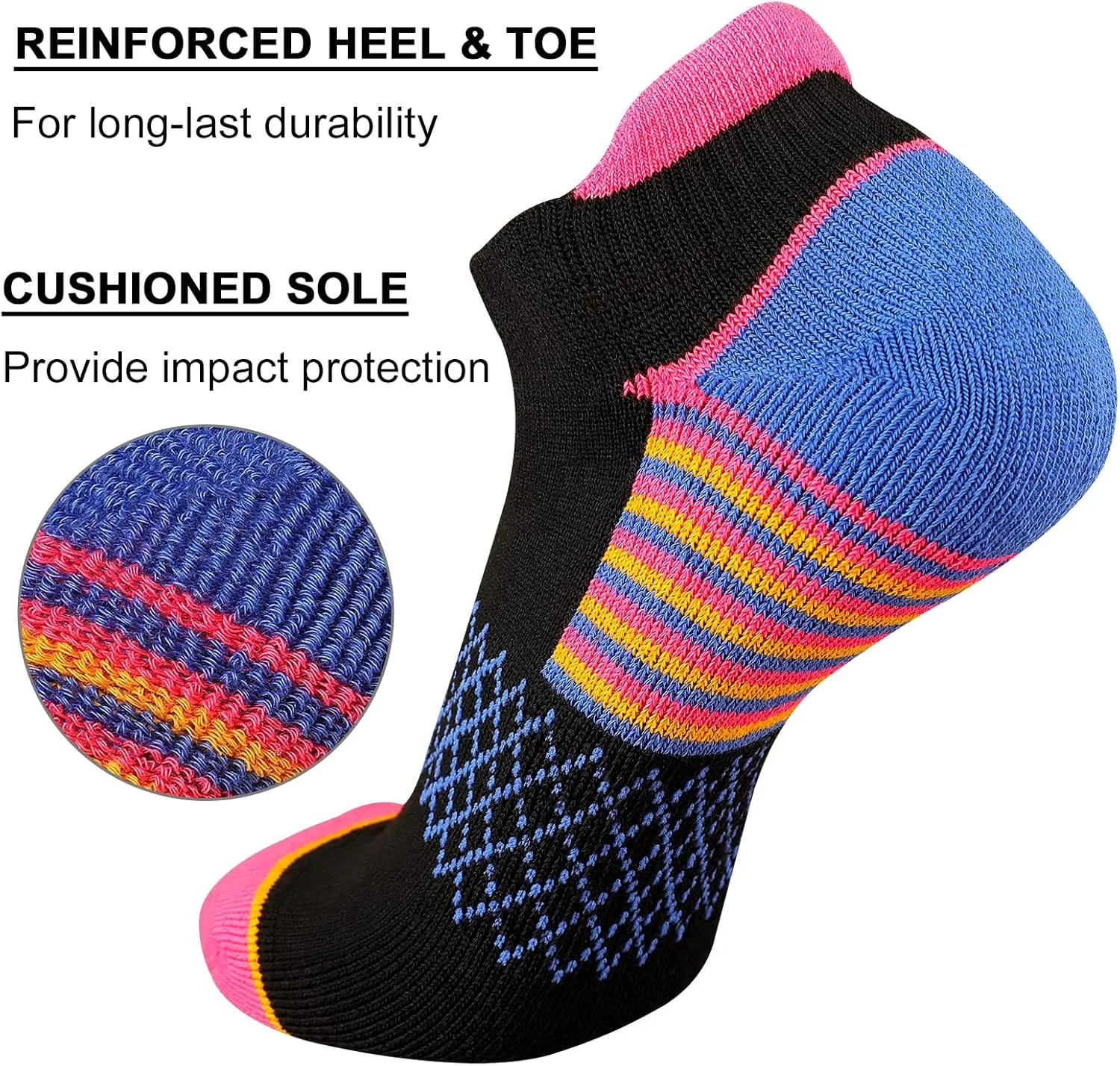 eallco Womens Ankle Socks Athletic Running Socks Sport Cushioned Socks With Tab 6 Pairs