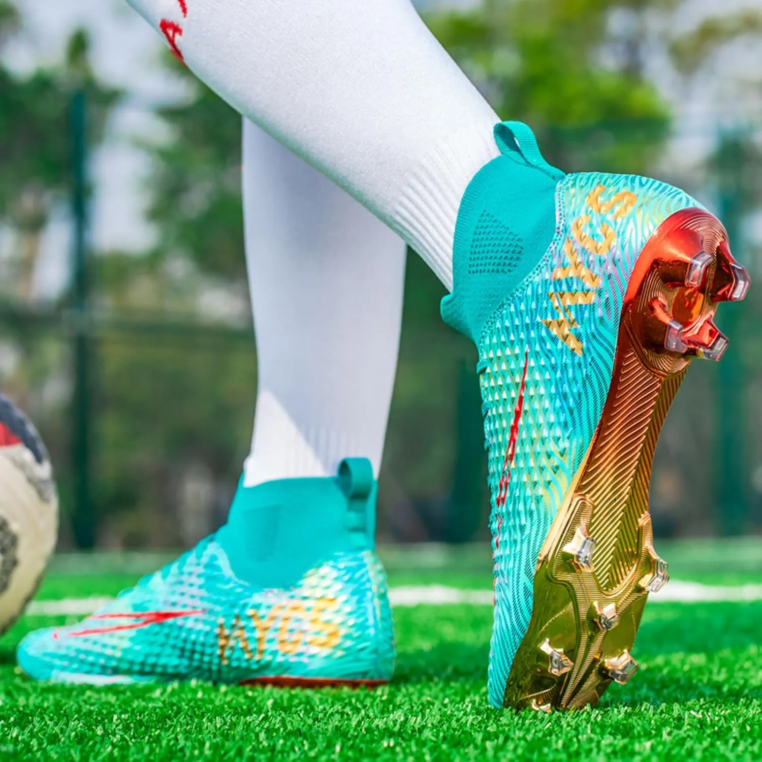 Eliogn Big Kids Soccer Shoes Mens Soccer Cleats Professional Training Turf High-top Football Shoes Outdoor Comfortable Training Football Shoes