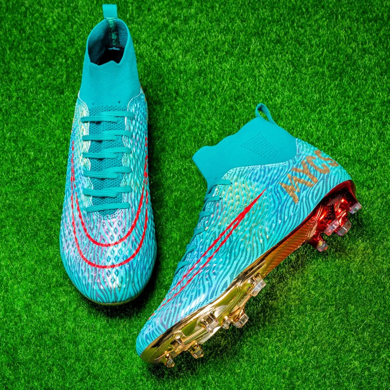 Eliogn Big Kids Soccer Shoes Mens Soccer Cleats Professional Training Turf High-top Football Shoes Outdoor Comfortable Training Football Shoes