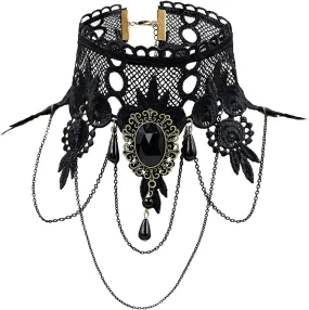 ETERNITY J. Elegant Vintage Princess Black Lace Gothic Statement Necklace Bracelet Victorian Choker Pendant Vampire Chain