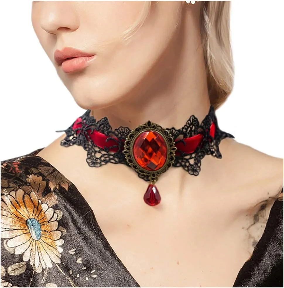 ETERNITY J. Retro Handmade Craft Lace Royal Court Vampire Choker Gothic Necklace Bracelet Black Pendant Chain