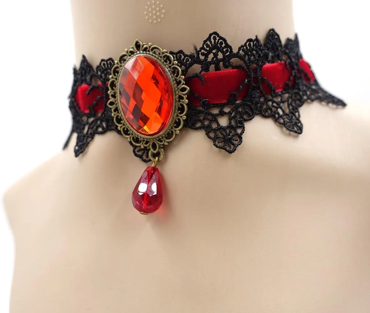ETERNITY J. Retro Handmade Craft Lace Royal Court Vampire Choker Gothic Necklace Bracelet Black Pendant Chain