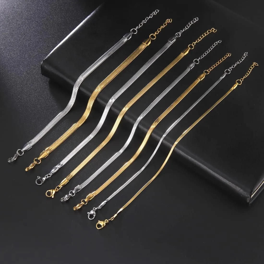 EUEAVAN Minimalist Snake Bone Chain Bracelet Flat Bracelet Gold Anklet Herringbone Link Chain Bangle Gifts Jewelry Gifts Men Women Adjustable