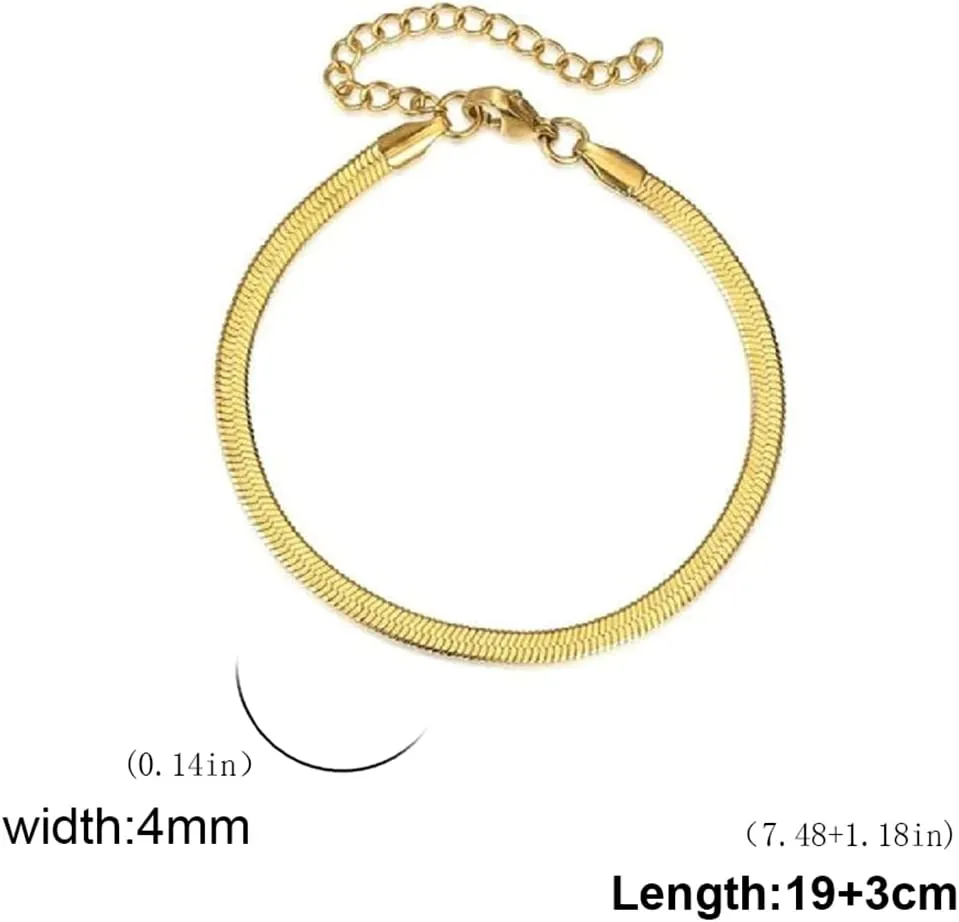 EUEAVAN Minimalist Snake Bone Chain Bracelet Flat Bracelet Gold Anklet Herringbone Link Chain Bangle Gifts Jewelry Gifts Men Women Adjustable