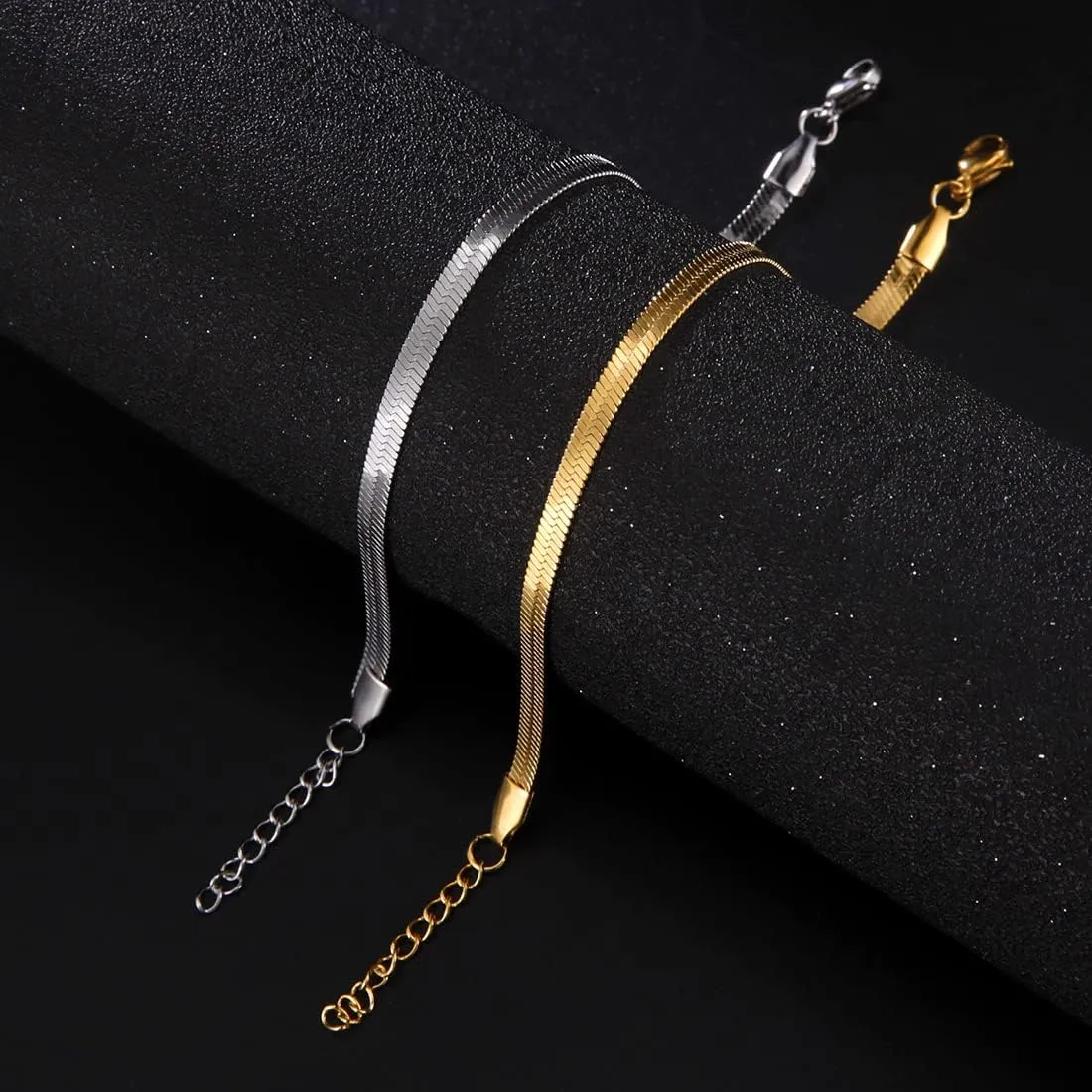 EUEAVAN Minimalist Snake Bone Chain Bracelet Flat Bracelet Gold Anklet Herringbone Link Chain Bangle Gifts Jewelry Gifts Men Women Adjustable