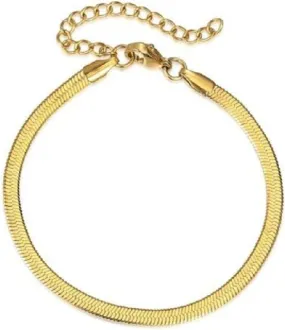 EUEAVAN Minimalist Snake Bone Chain Bracelet Flat Bracelet Gold Anklet Herringbone Link Chain Bangle Gifts Jewelry Gifts Men Women Adjustable