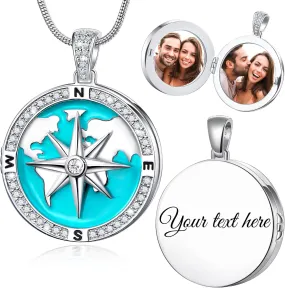 Fanery Sue Personalized Locket Necklace that Holds Pictures, Compass Necklaces Customize Photo Picture Pendant Jewelry Gifts for Wome Men
