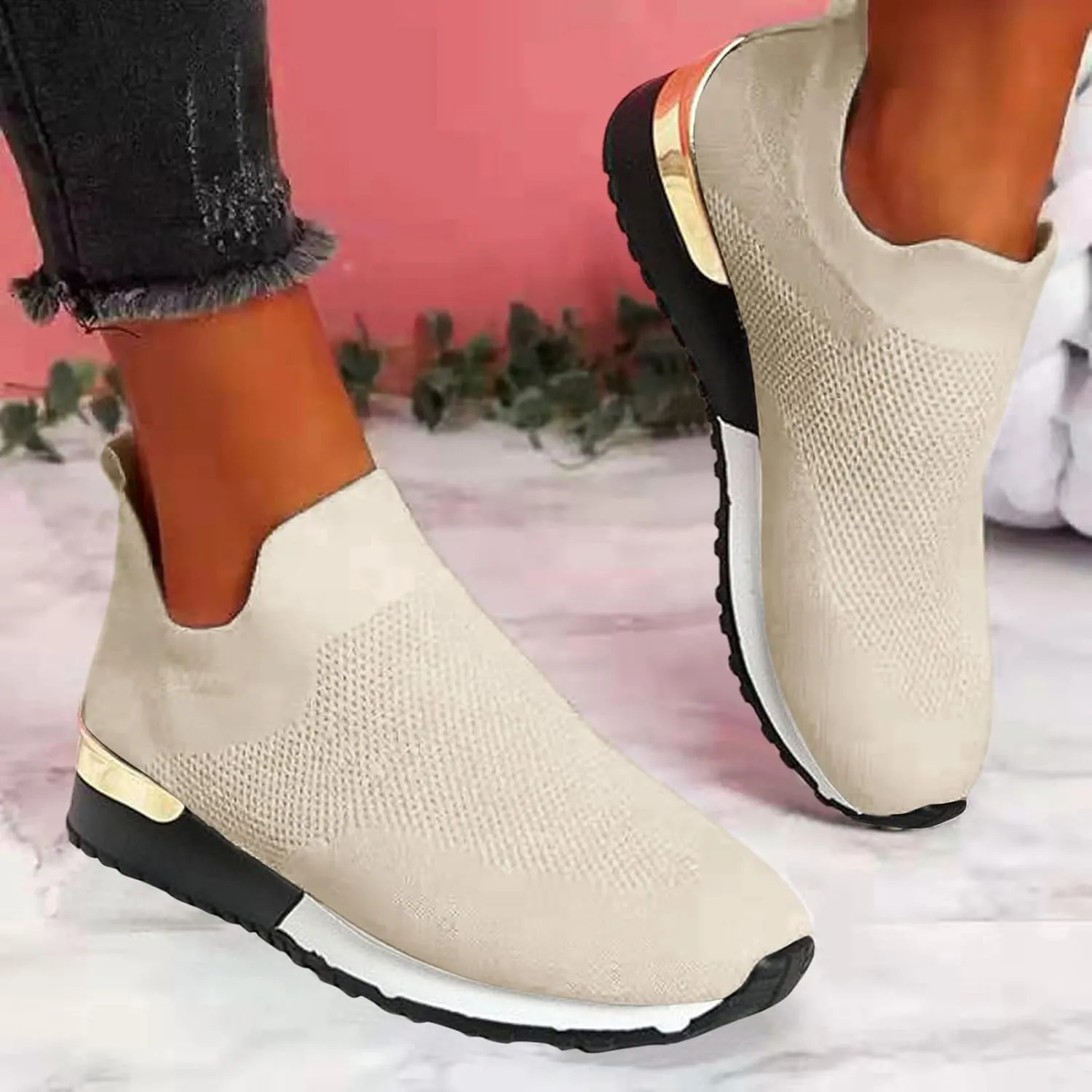 Fashion Summer Women Flat Lightweight Mesh Breathable Elastic Womens Comfortable Shoes Womens Athletic Shoes