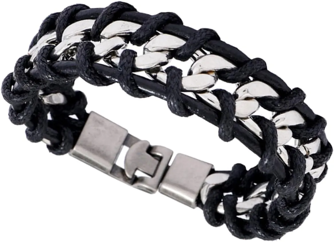 Fashionable Men's Braided Bracelet Jewelry Cuff Wristband Stylish Leather