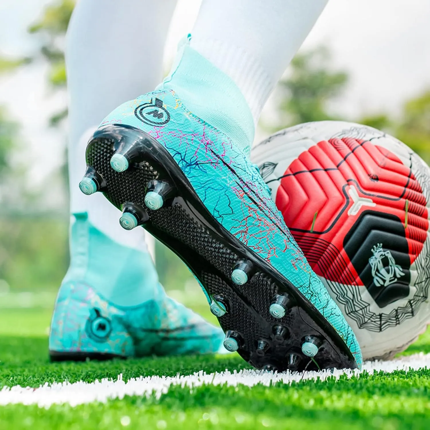FLIOZY Mens High-Top Soccer Boots Big Kids Professional Training Shoes Athletic Soccer Shoes Turf Shoes Outdoor Football Shoes Sneaker