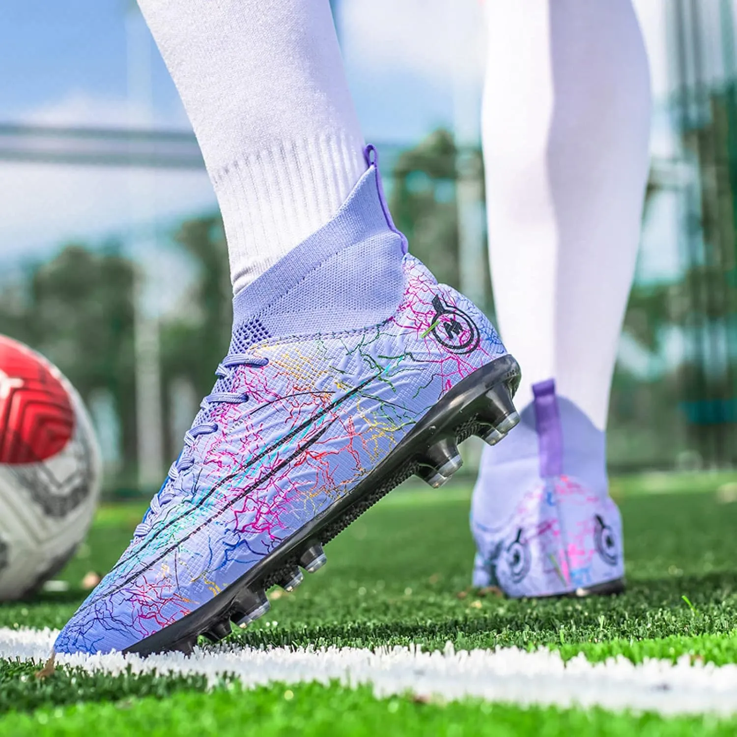 FLIOZY Mens High-Top Soccer Boots Big Kids Professional Training Shoes Athletic Soccer Shoes Turf Shoes Outdoor Football Shoes Sneaker