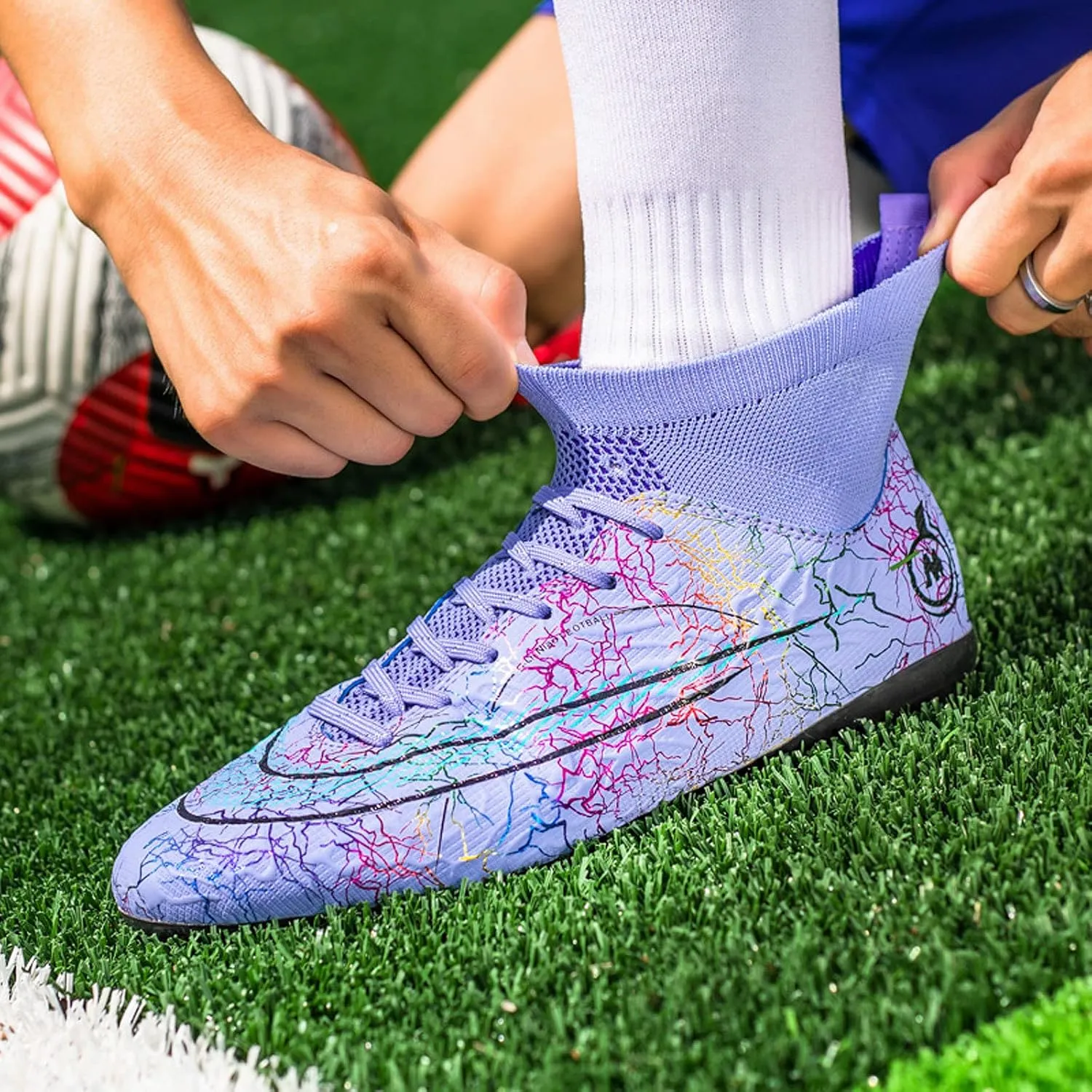 FLIOZY Mens High-Top Soccer Boots Big Kids Professional Training Shoes Athletic Soccer Shoes Turf Shoes Outdoor Football Shoes Sneaker