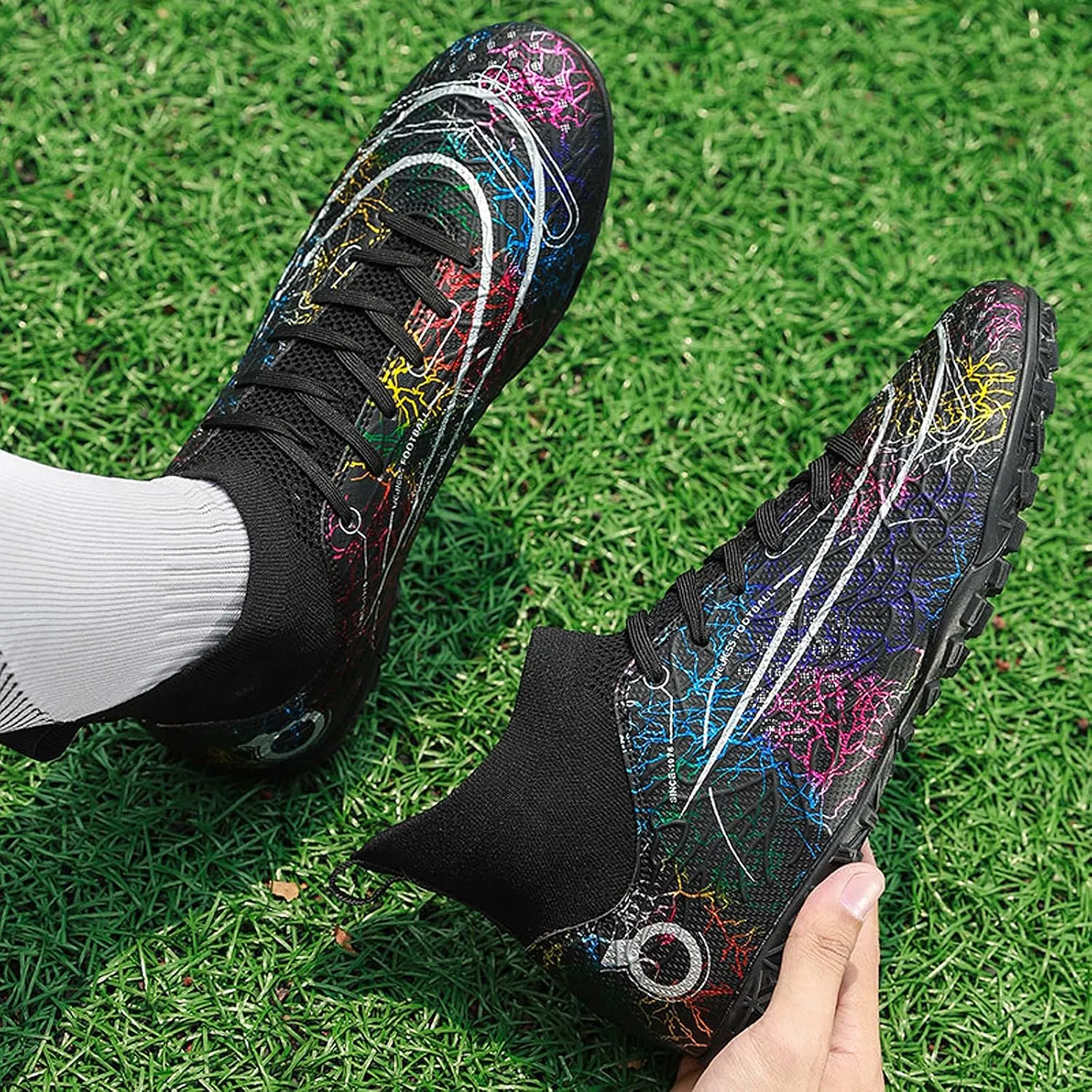 FLIOZY Mens High-Top Soccer Boots Big Kids Professional Training Shoes Athletic Soccer Shoes Turf Shoes Outdoor Football Shoes Sneaker