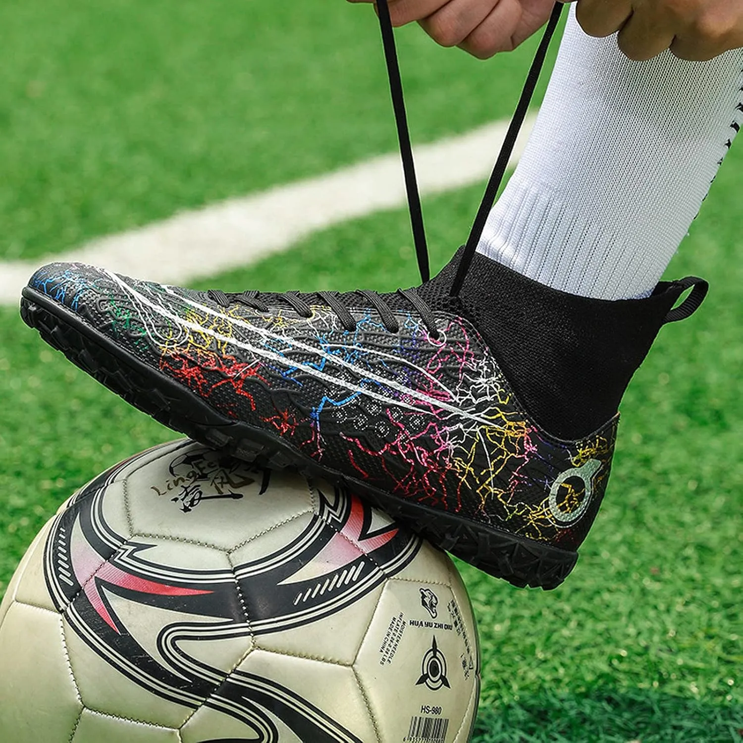 FLIOZY Mens High-Top Soccer Boots Big Kids Professional Training Shoes Athletic Soccer Shoes Turf Shoes Outdoor Football Shoes Sneaker