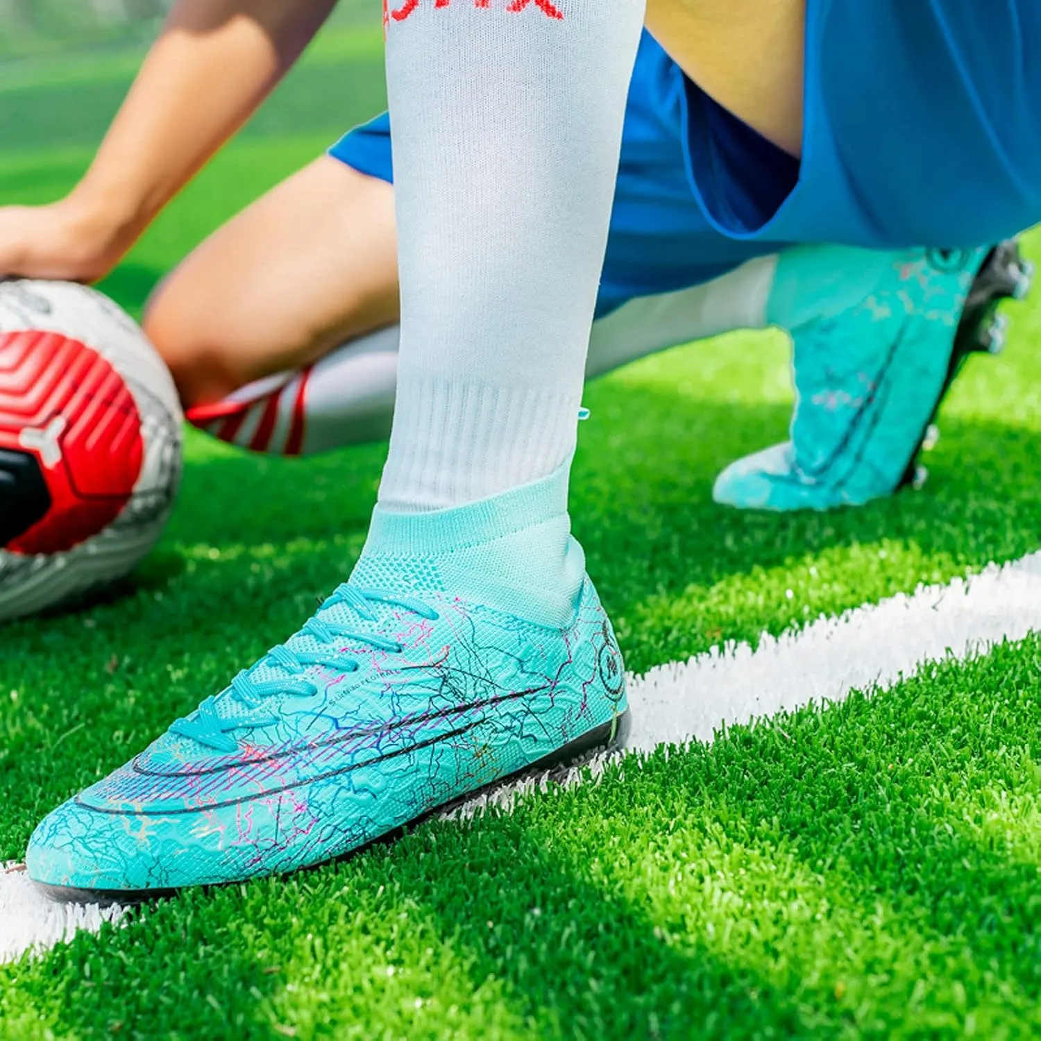 FLIOZY Mens High-Top Soccer Boots Big Kids Professional Training Shoes Athletic Soccer Shoes Turf Shoes Outdoor Football Shoes Sneaker