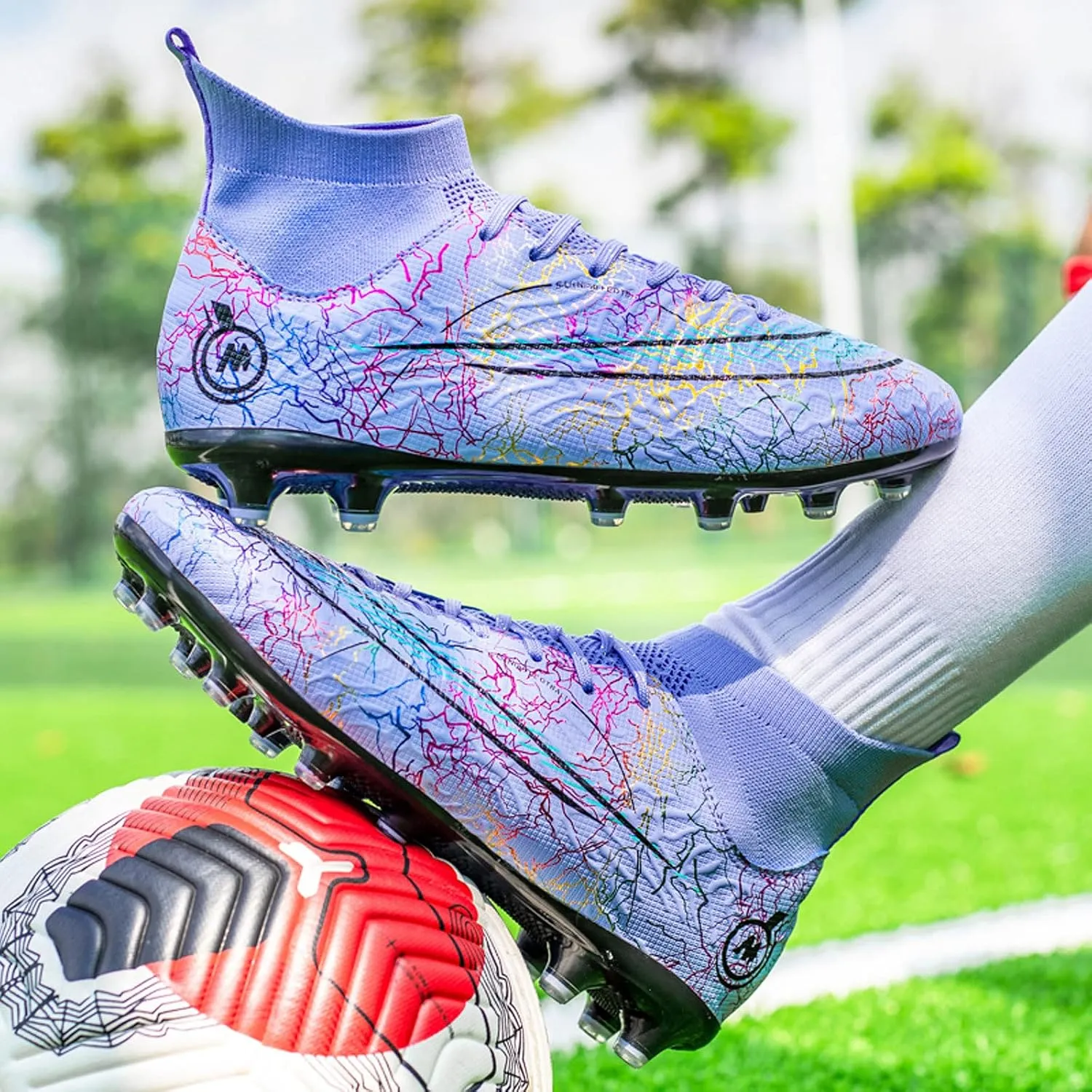 FLIOZY Mens High-Top Soccer Boots Big Kids Professional Training Shoes Athletic Soccer Shoes Turf Shoes Outdoor Football Shoes Sneaker