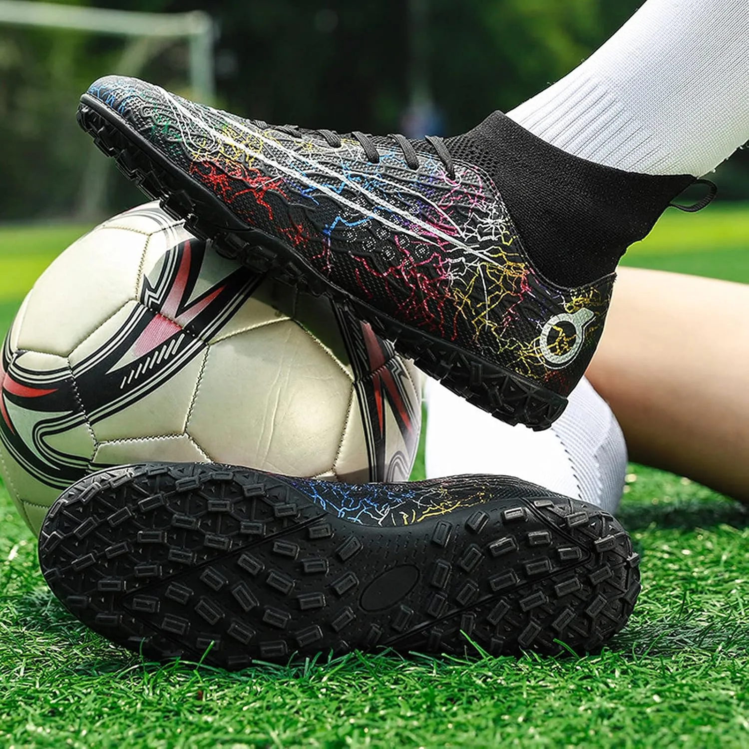 FLIOZY Mens High-Top Soccer Boots Big Kids Professional Training Shoes Athletic Soccer Shoes Turf Shoes Outdoor Football Shoes Sneaker