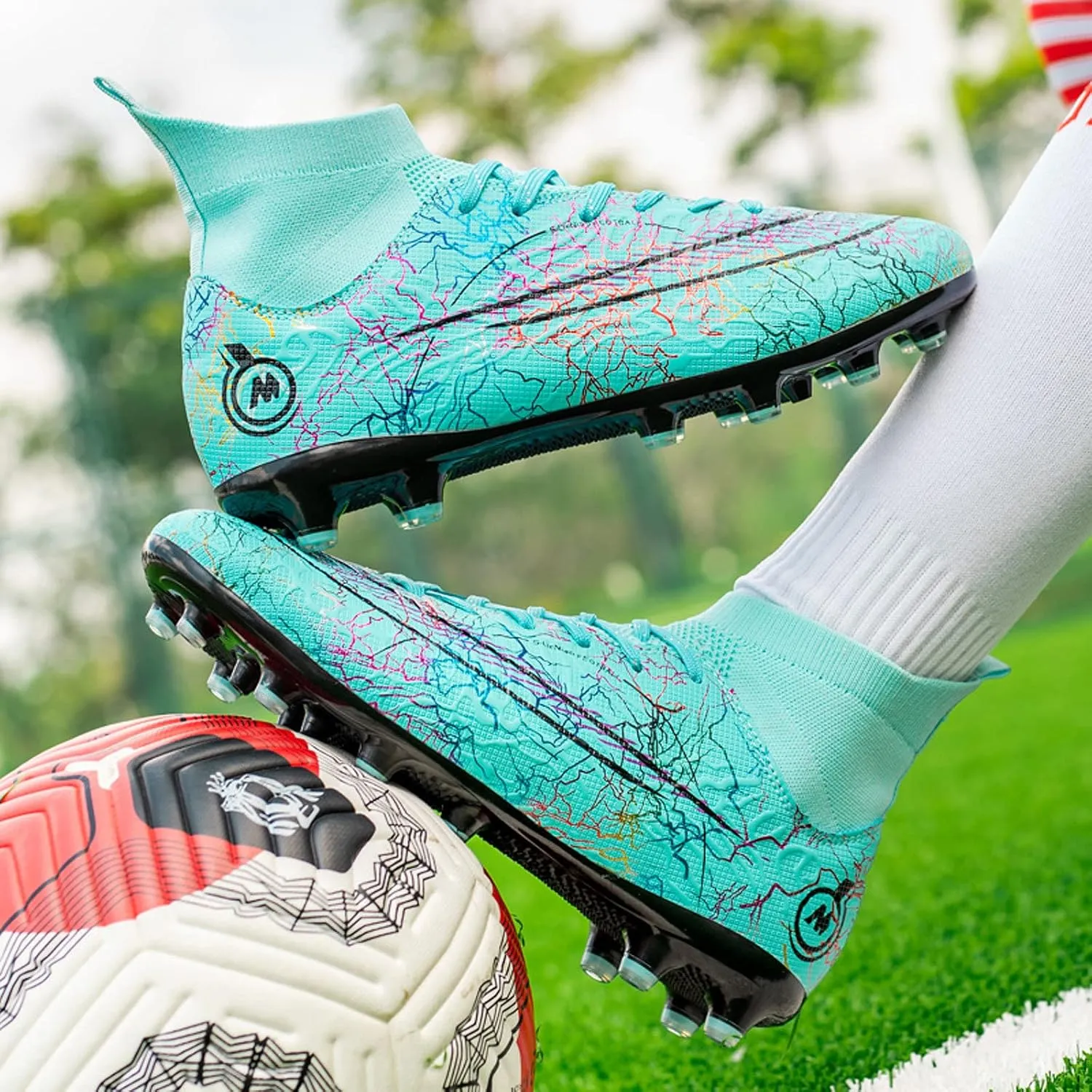 FLIOZY Mens High-Top Soccer Boots Big Kids Professional Training Shoes Athletic Soccer Shoes Turf Shoes Outdoor Football Shoes Sneaker