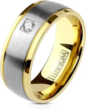 Forbidden Body Jewelry Men Rings Gold Plated, Gold Plated Ring for Men, Men Rings Pinky, cz Pinky Ring, Real Gold Engagement Rings for Men, Inlaid CZ Two Tone Gold Plated Titanium Band.