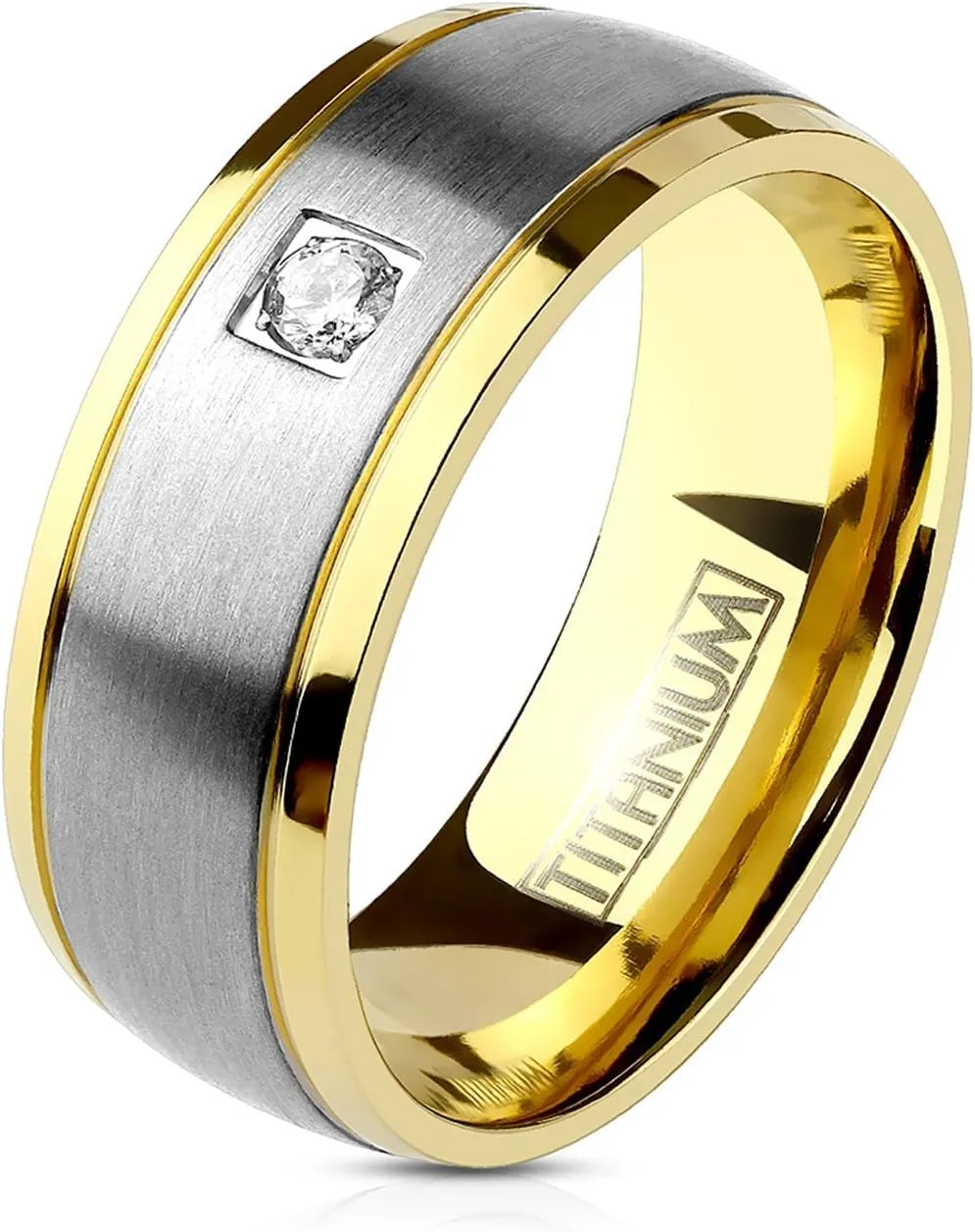 Forbidden Body Jewelry Men Rings Gold Plated, Gold Plated Ring for Men, Men Rings Pinky, cz Pinky Ring, Real Gold Engagement Rings for Men, Inlaid CZ Two Tone Gold Plated Titanium Band.
