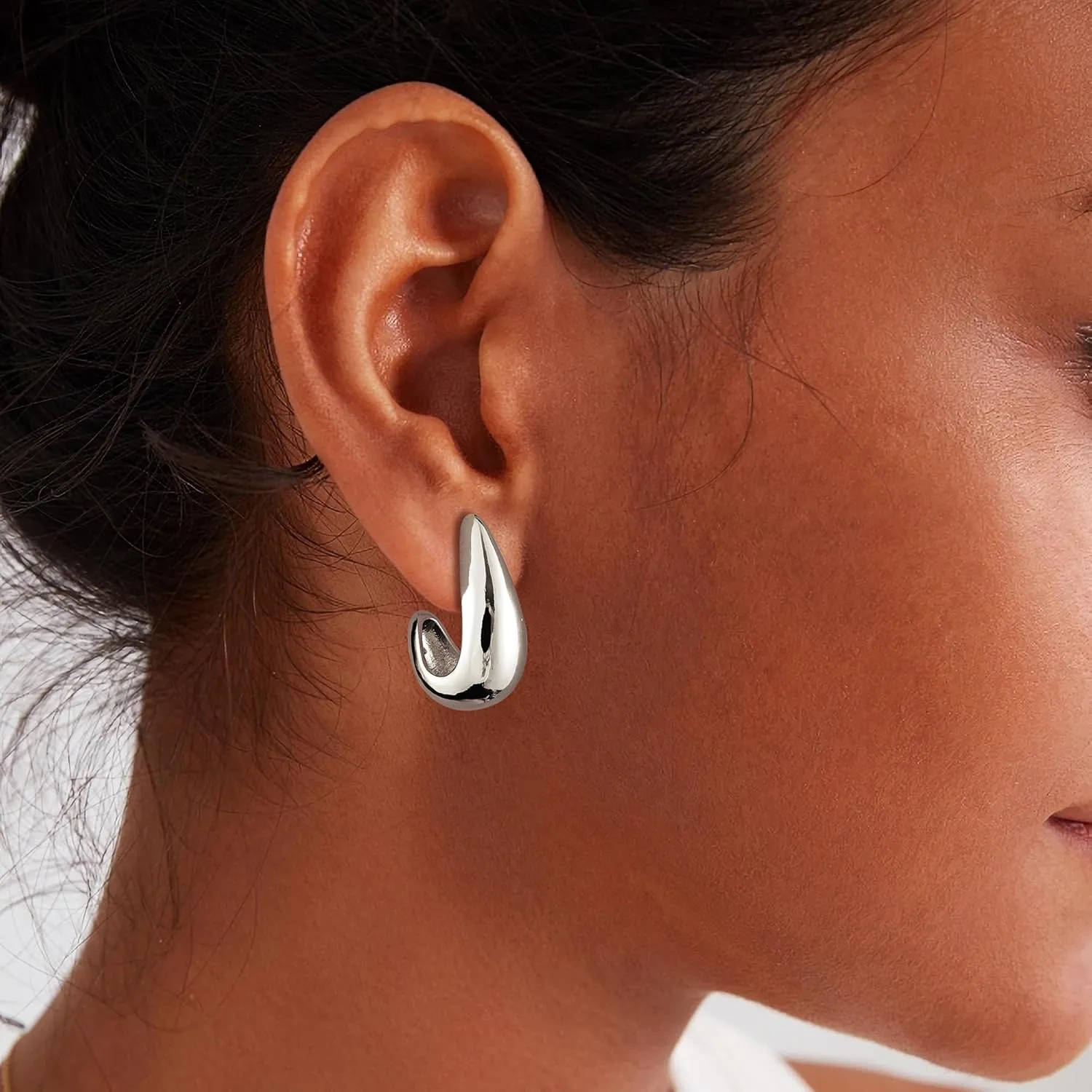 Gacimy Chunky Gold Earrings for Women, Teardrop Earrings with 925 Sterling Silver Post, 14K Gold Statement Drop for Women