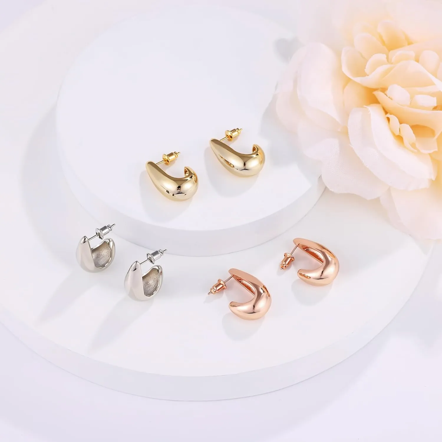 Gacimy Chunky Gold Earrings for Women, Teardrop Earrings with 925 Sterling Silver Post, 14K Gold Statement Drop for Women