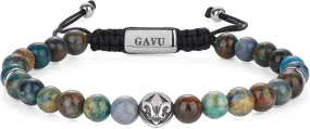 GAVU Beaded Bracelet for Men, Adjustable Crystal Bracelet for Men, 6mm Azurite/Tiger Eye/Lava