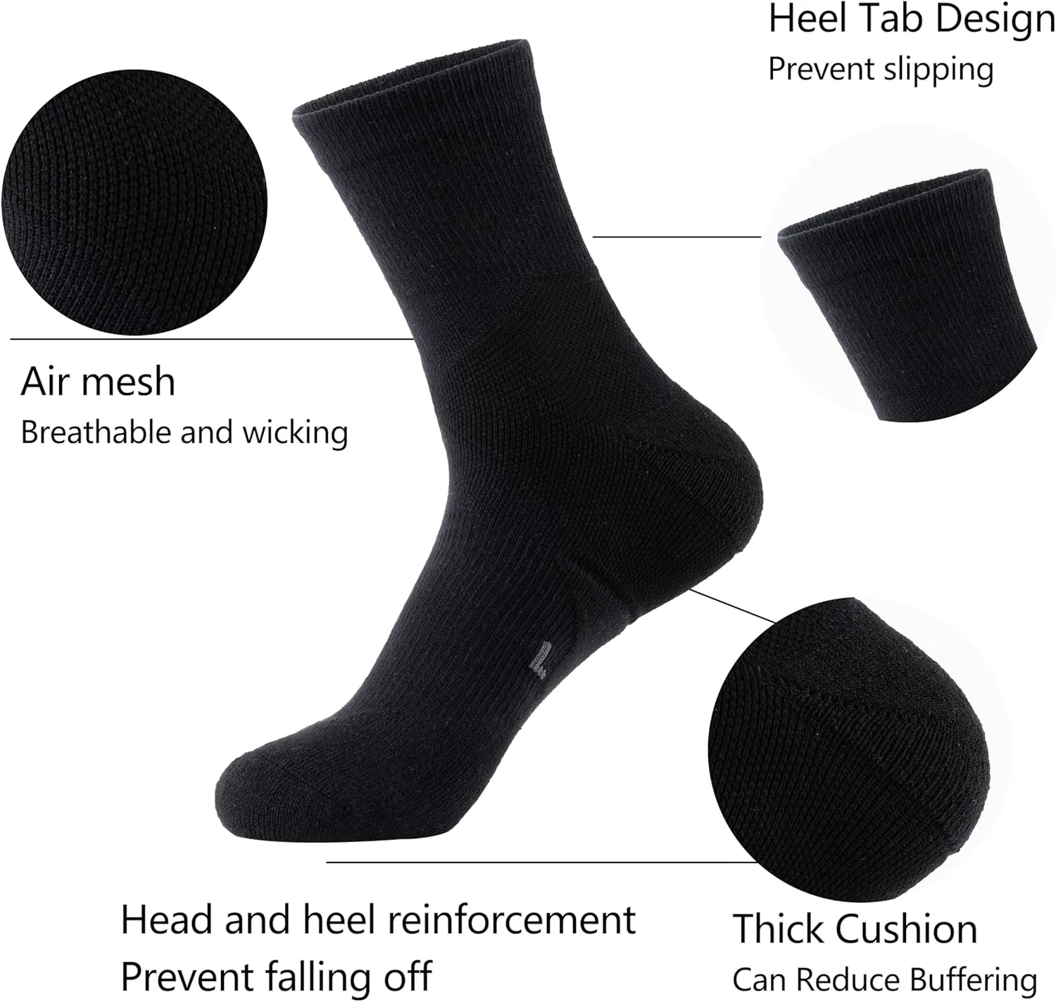 GLENMEARL Mens Crew Socks, 5 Pair Cushioned Crew Socks For Men, Cotton Mens Athletic Sock, Moisture Wicking Sock for Hiking