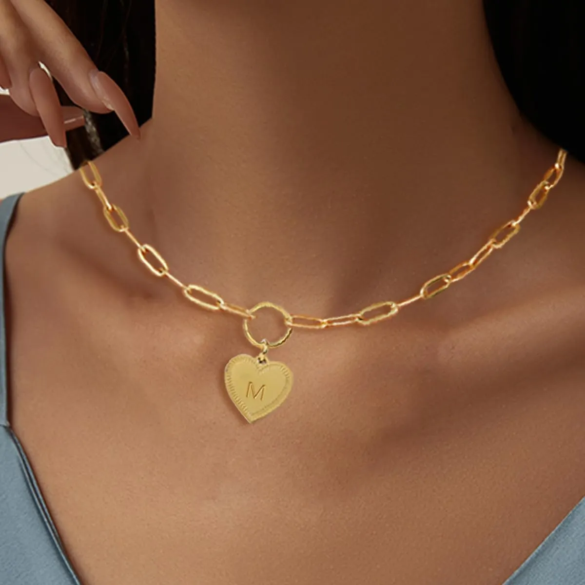 Gold A-Z Initial Necklace Heart Initial Pendant Necklaces Letter Choker Necklace For Women Birthday Valentine's Day Mother's Day Gift